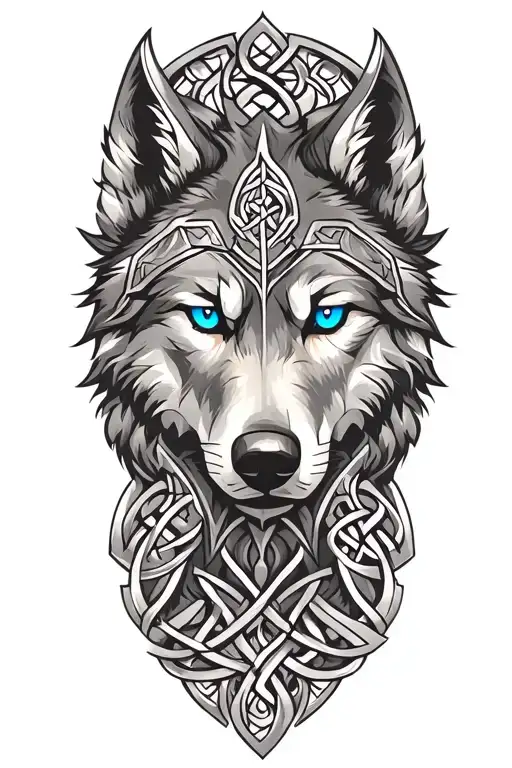 wolf with blue eyes on armor tattoo design featuring Celtic trinity knot  tattoo design idea