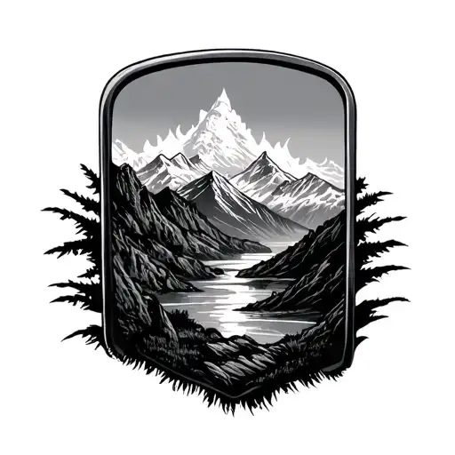 mountain horizon in front, fiery scene in rear view mirror tattoo design idea