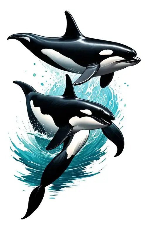 2 Orca Whales wrapping around lower arm sleeve tattoo design idea