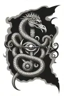 snake surrounding ankh and eye of horus tattoo design idea