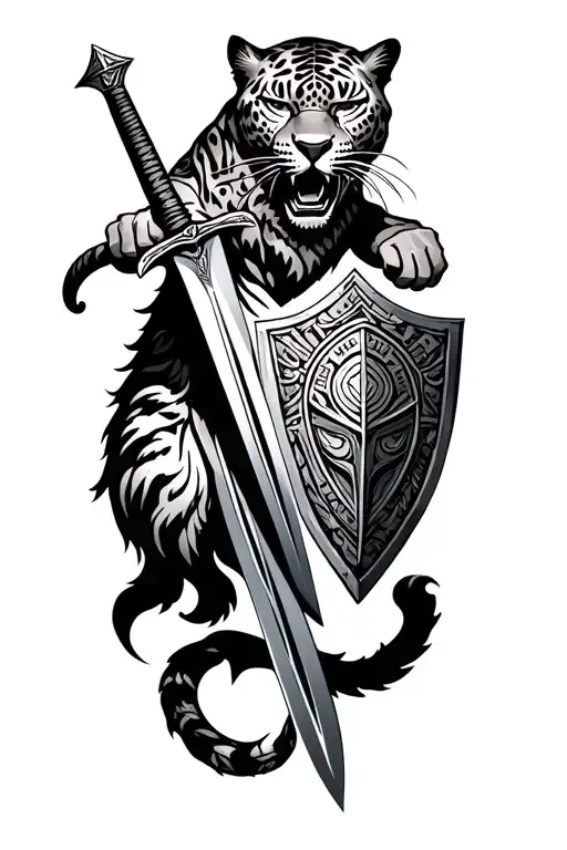 Guerrero Jaguar attacking an Azteca sword and in the other hand a shield tattoo design idea