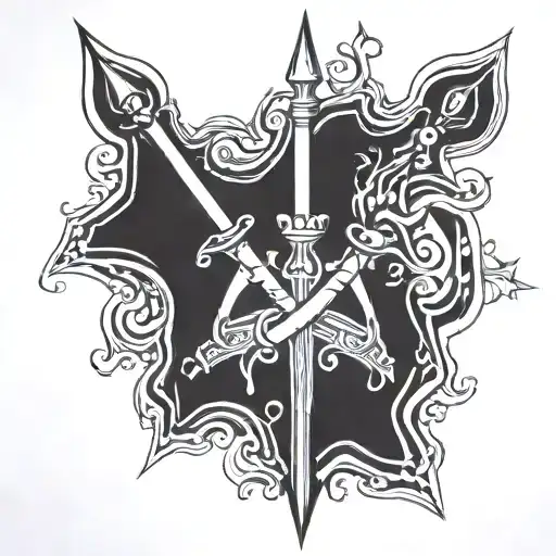 trident with Maha Mitrunjay mantra written as trident stand tattoo design idea