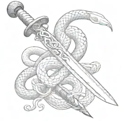 Chinese sword with snake wrapped tattoo design idea