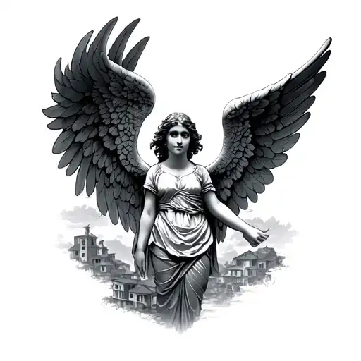 angel looking at the favela of brazil tattoo design idea