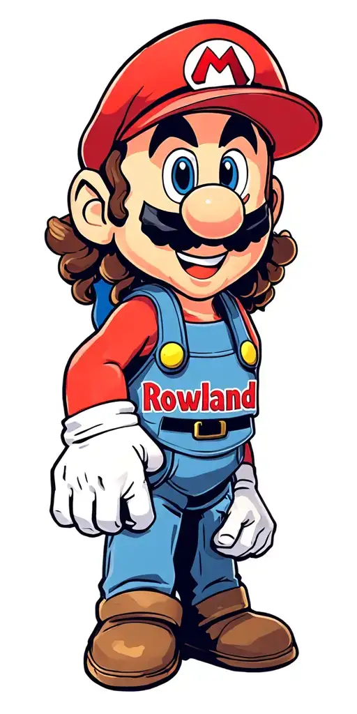 Name "Rowland" in a video game text like Mario with player names above it to go down an arm tattoo design idea