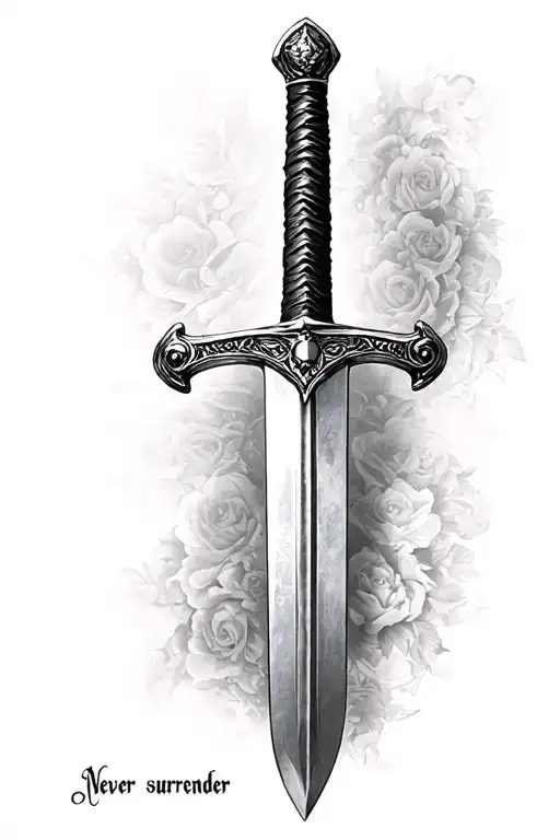 "Never surrender" sword tattoo tattoo design idea