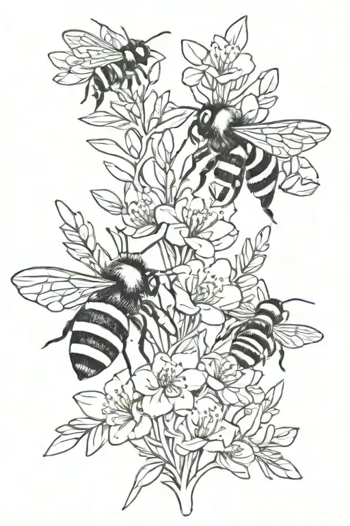 bee and heather flowers tattoo design idea