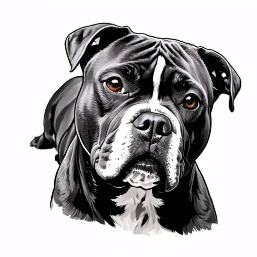 mean looking pit bull in American traditional style tattoo tattoo design idea