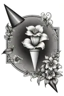 narcissist flowers on traffic cone tattoo design idea