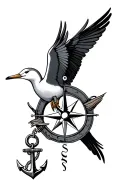 albatross and compass and anchor intertwined tattoo design idea