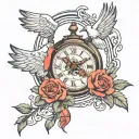 dove,clock and rose intertwined tattoo design idea