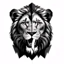 half roaring lion, half human face with finger on lips in a geometric shape tattoo design idea