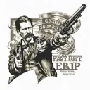 Wyatt earp with quote fast is fine but accuracy is final, you have to learn to be slow in a hurry  tattoo design idea