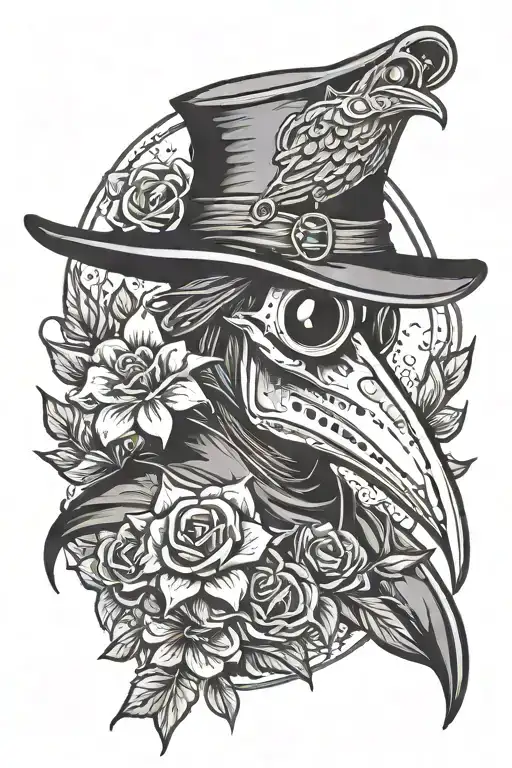plague doctor dad memorial flower tattoo design idea