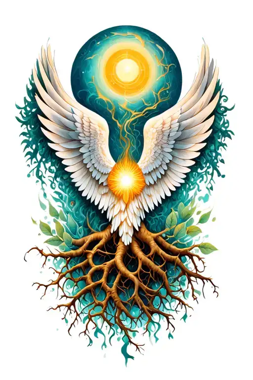 roots and wings symbols intertwined tattoo design idea