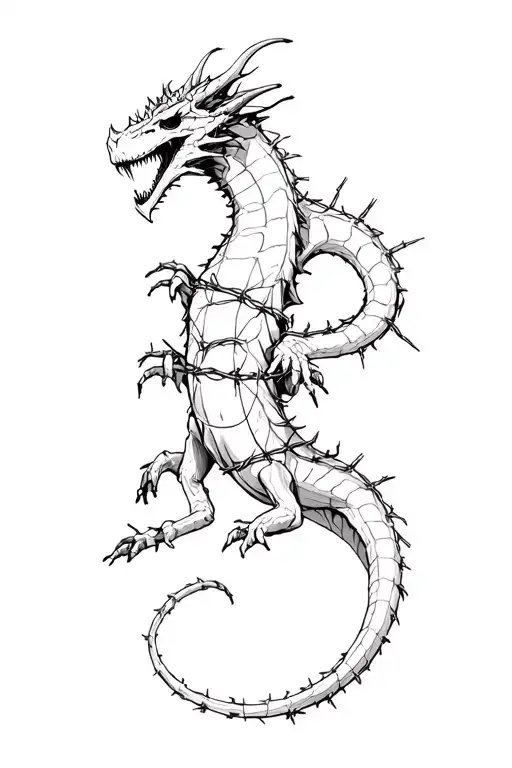 dead dragon wrapped in barbed wire tattoo design idea