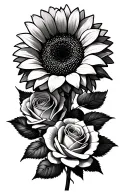 3 sunflower and 2 roses blooming tattoo design idea