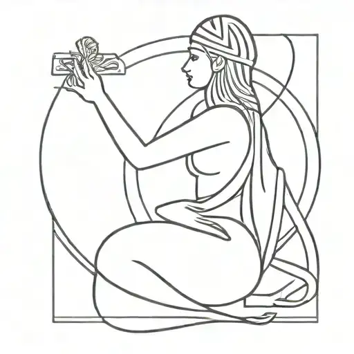 isis the goddess centered in a thin rectangle on the back in black or red colour  tattoo design idea