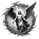 storm with lightning bolt surrounding St Michael the Archangel tattoo design idea