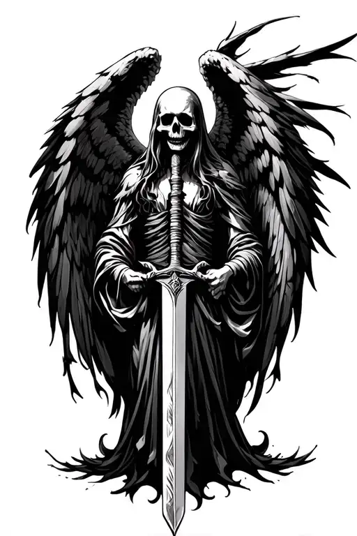 dark angel of death holding a sword tattoo design idea
