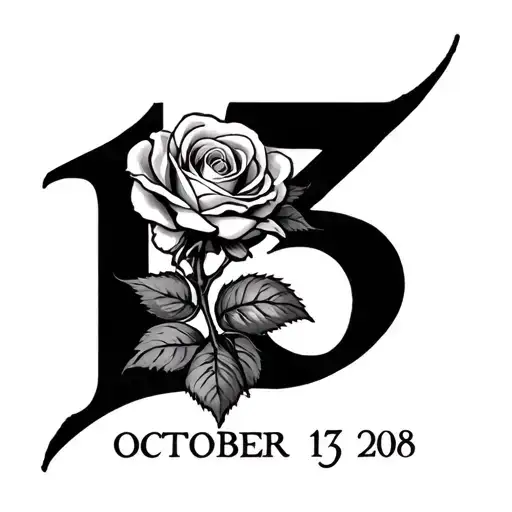 October 13 2008 in Roman numerals with a little rose  tattoo design idea