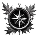 compass and winter oak tattoo design idea