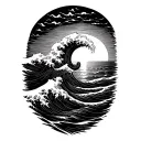  gentle wave half sleeve , sun setting sun by the sea with Greek band at base  tattoo design idea