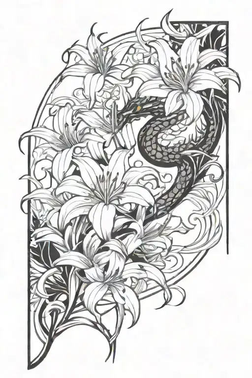 dragon and spider lily tattoo design idea