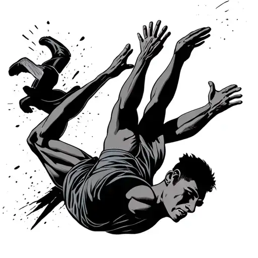 silhouette of a man freefalling reaching up with his hand tattoo design idea