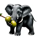 mini elephant wearing Jordan's holding an olive on a stick tattoo design idea