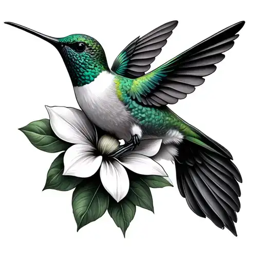 hummingb bird with lignum vitae flower tattoo design idea