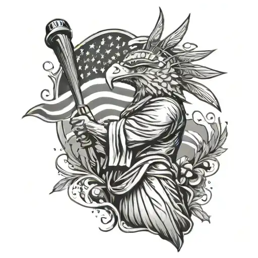 veteran themed, American flag, eagle, Statue of Liberty, we the people, full arm sleeve tattoo design idea