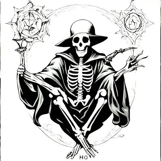 Skeleton magician tarot card tattoo design idea