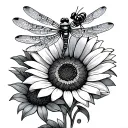 dragonfly, bee, sunflower, daisy flower tattoo design idea