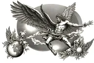 Icarus falling from sky with sun tattoo design idea