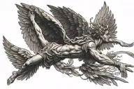 Icarus falling from sky with sun tattoo design idea