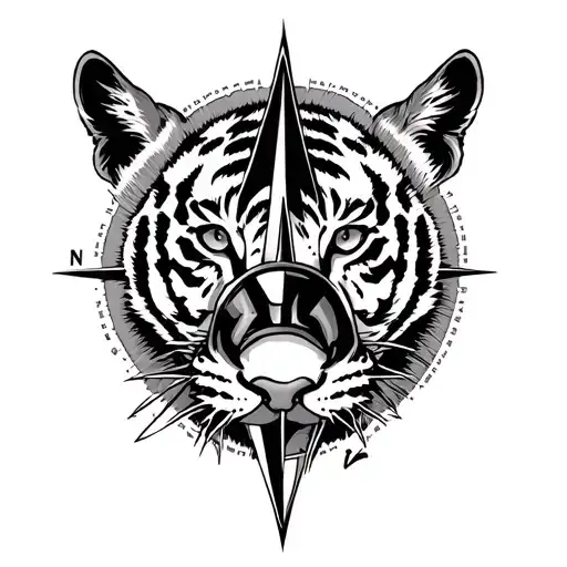 compass point south with tiger paw tattoo design idea
