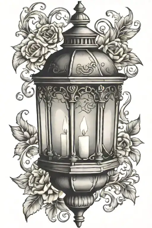 ornate vintage lantern with candle    tattoo design idea