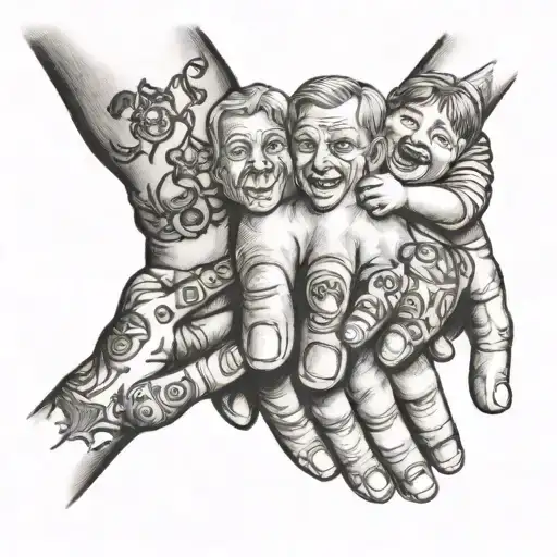5 kids holding dad's fingers tattoo design idea