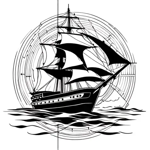 Sailboat sailing ship navigating tattoo design idea