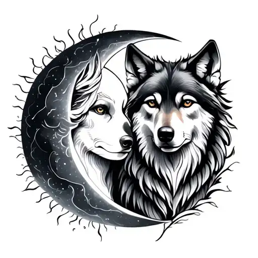 wolf sun and moon matching tattoos for sisters tattoo design idea