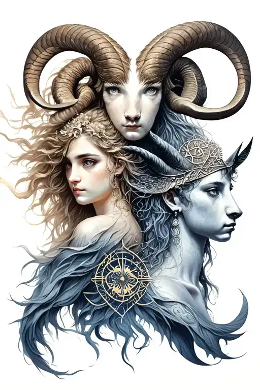 Aquarius and aries and virgo and Sagittarius zodiac sign all together tattoo design idea