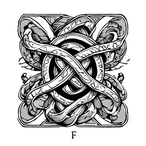 Celta knot with lyrics A and F in black and white tattoo design idea