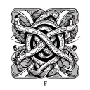 Celta knot with lyrics A and F in black and white tattoo design idea