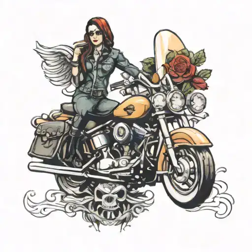 Harley davidson motorcycle female tattoo design idea