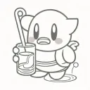 Kirby character black and white holding whiskey  tattoo design idea