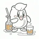 Kirby character black and white holding whiskey  tattoo design idea