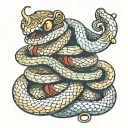 three headed snake with mask tattoo design idea
