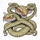 three headed snake with mask tattoo design idea