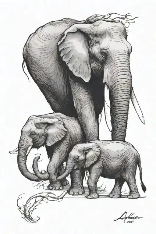 Two elephants, one large protecting a smaller one side tattoo design idea